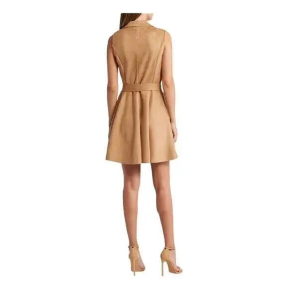 NEW Halogen belted tan faux suede tuxedo mini dress size XS - Picture 2 of 11
